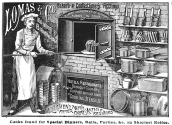 Advertisement for Lomas and Co., Suppliers of Kitchen Equipment